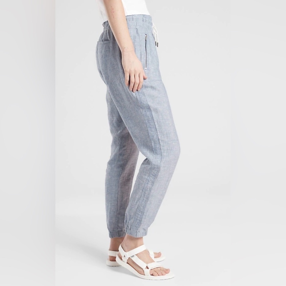 Athleta Cabo Linen Drawstring Jogger Pants Size 8 Heather Gray